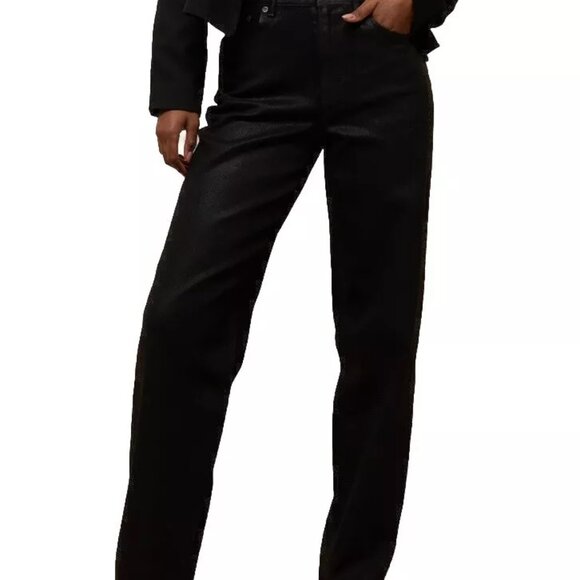 American Eagle Coated Jeans Pants Women's 4 High Rise Straight Black - Picture 3 of 9